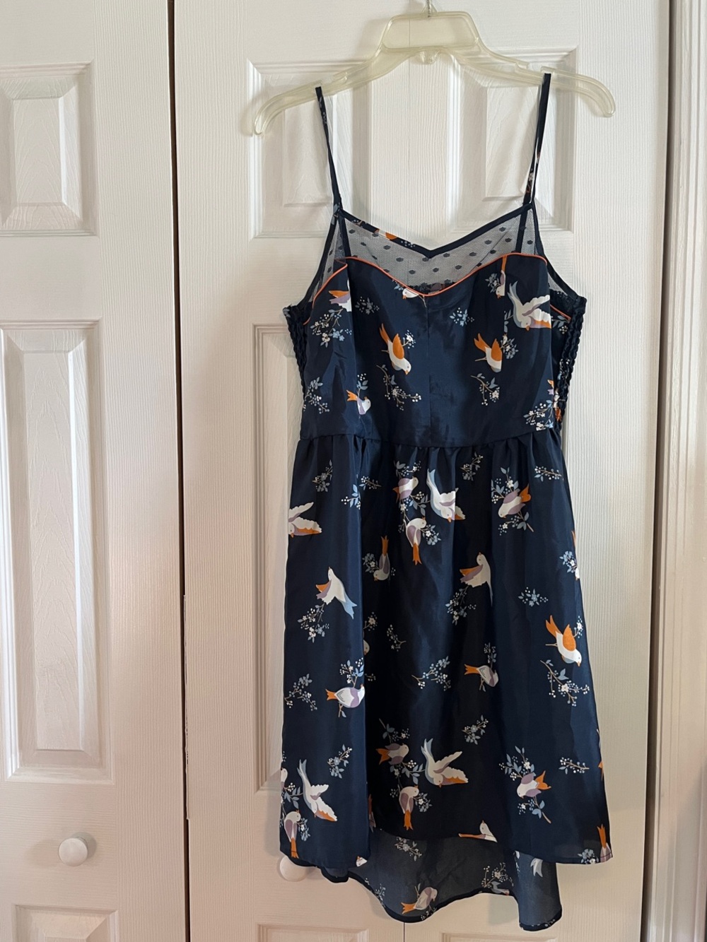 Navy blue bird-print high-low sun dress by Xhilaration